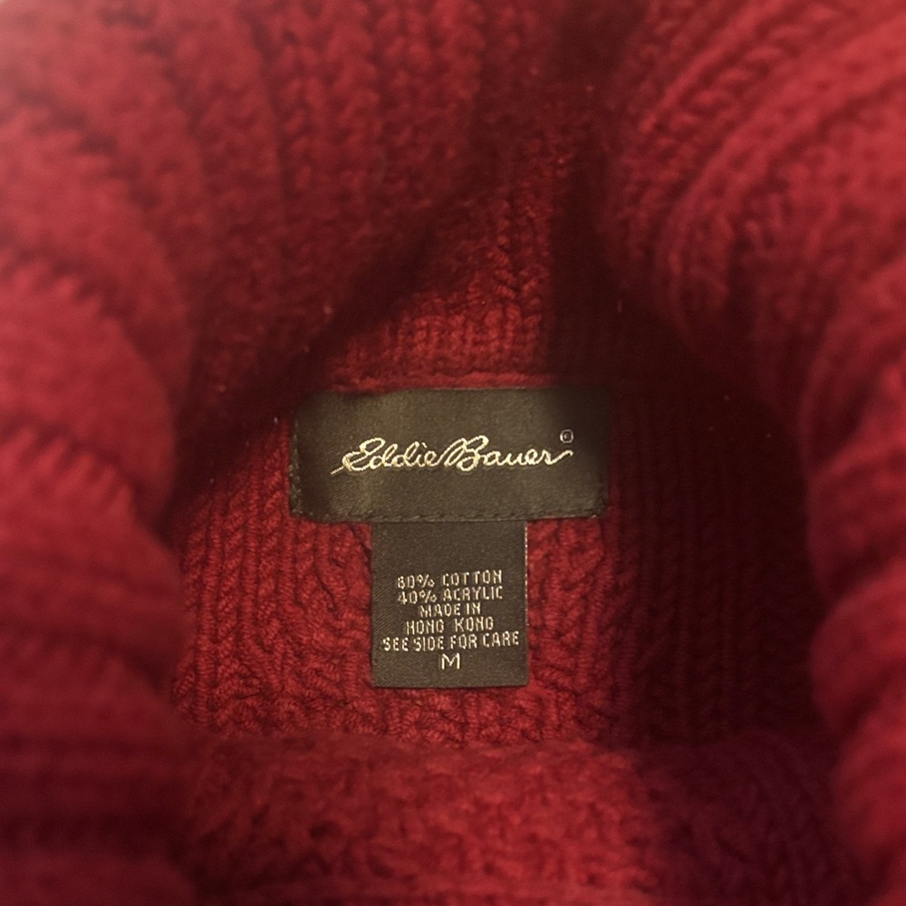 Eddie Bauer Rich Red Cable Knit Turtleneck Sweater - Picture 3 of 3